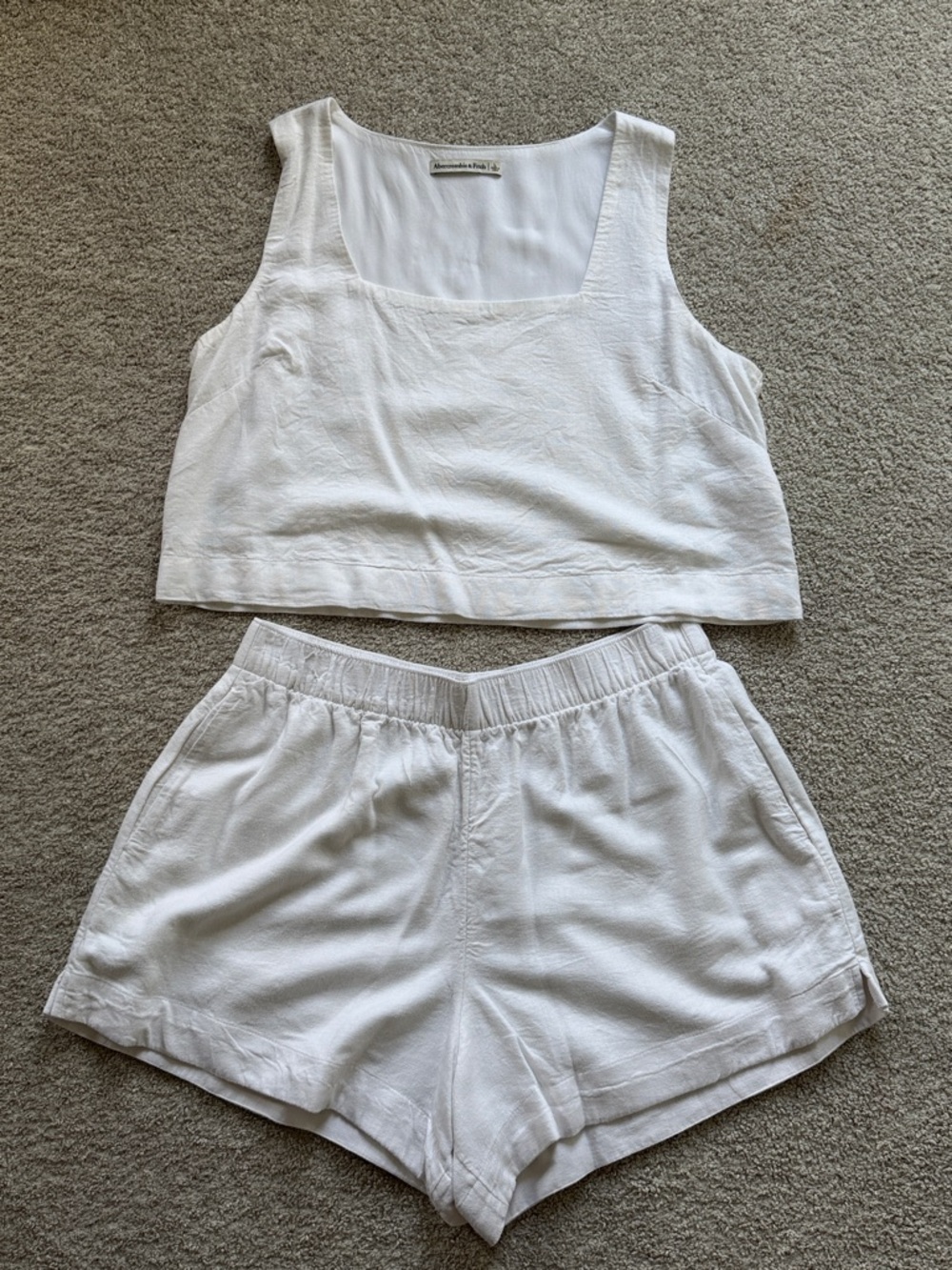Abercrombie White Linen-Blend Square Neck Tank & Shorts Set